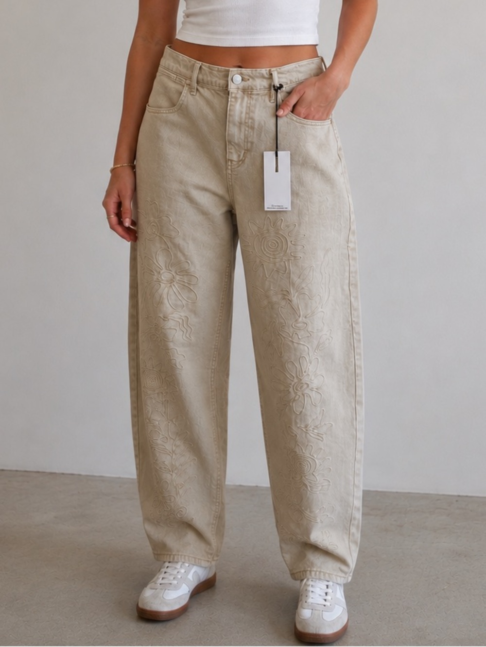 OAT New York Embroidered Barrel Jeans